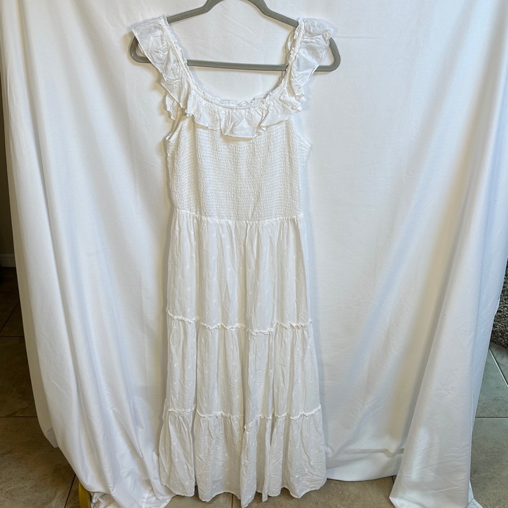 Old Navy White Midi Dress with Ruffles